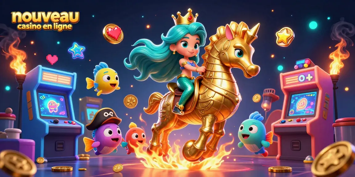 Plongez dans l'univers des nouveaux casinos en ligne avec une illustration magique d'une princesse et son hippocampe.