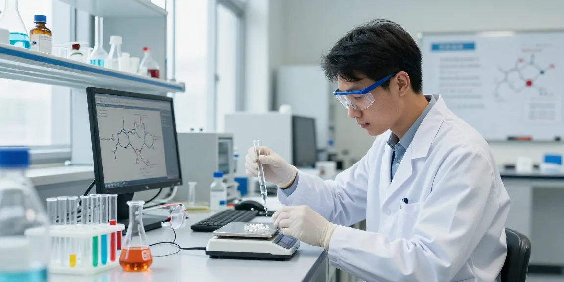 Scientist measuring peptides in a professional lab setting, representing swiss chem labs