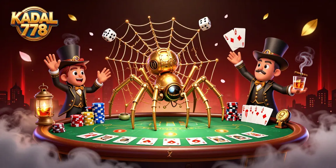 KADAL 778 captivates with a steampunk spider craftsmanship amidst a vibrant casino table scene.