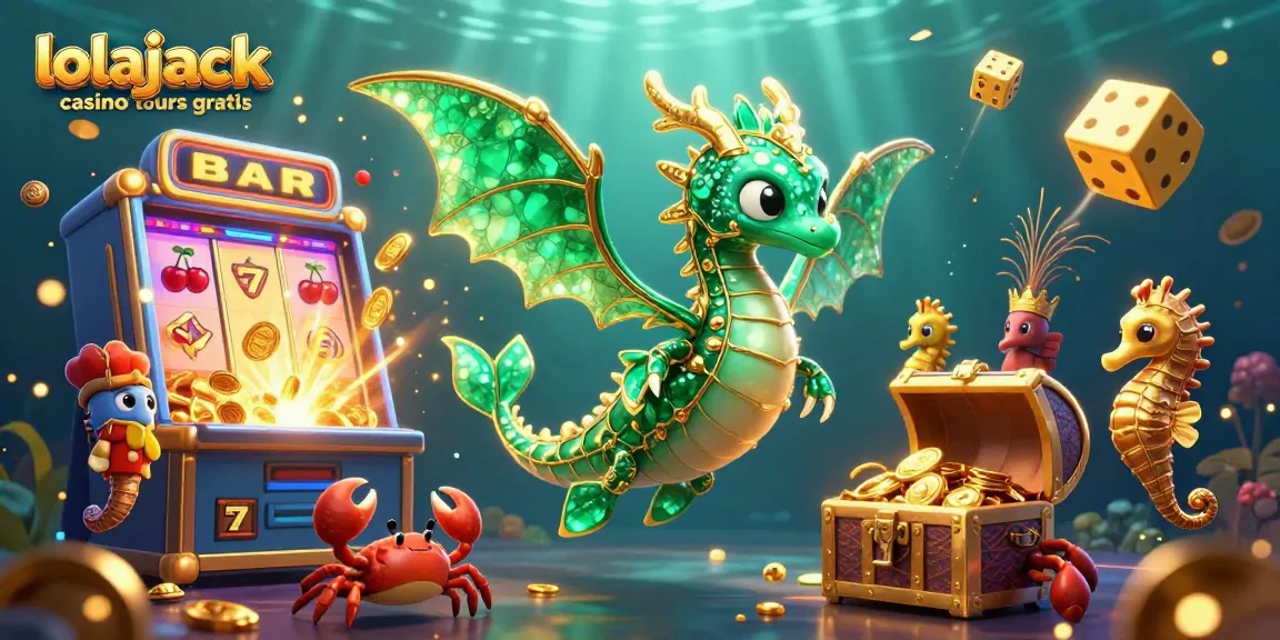Engage with lolajack casino tours gratuits showcasing a vibrant 3D scene filled with slots and sparkling treasures.