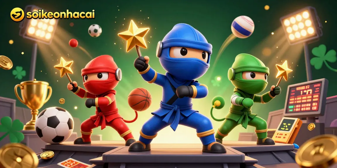 Betting action at soikeonhacai showcases ninja chameleons and sports elements in dynamic illustration.