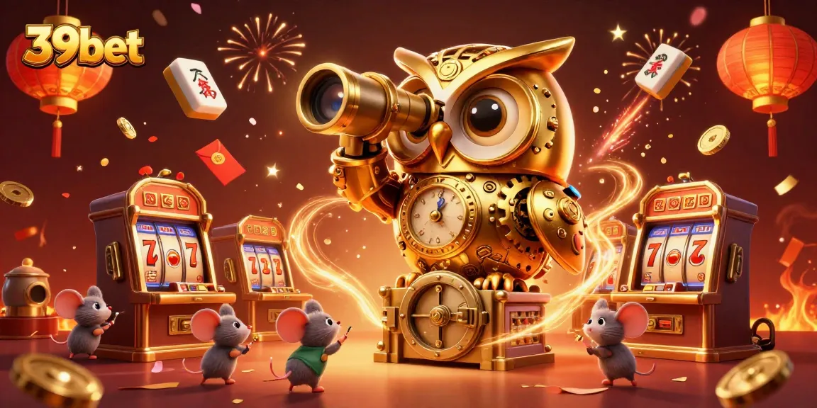 Experience the thrill of 39bet with a dynamic casino scene featuring a golden owl and lively game elements.