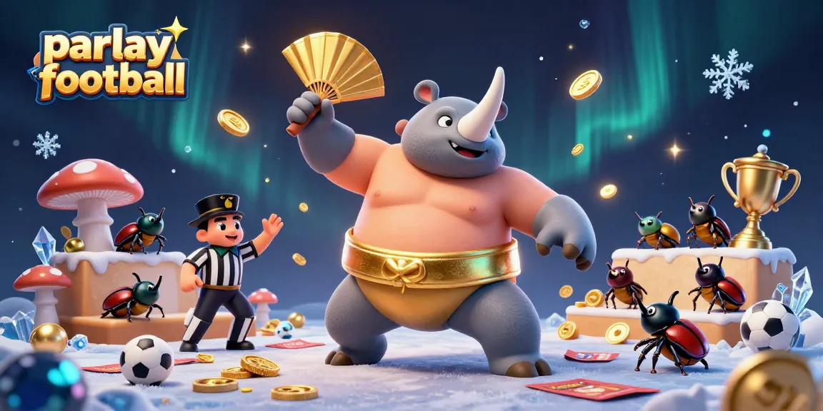 Experience parlay football with a vibrant 3D scene featuring dynamic characters and sports betting elements.