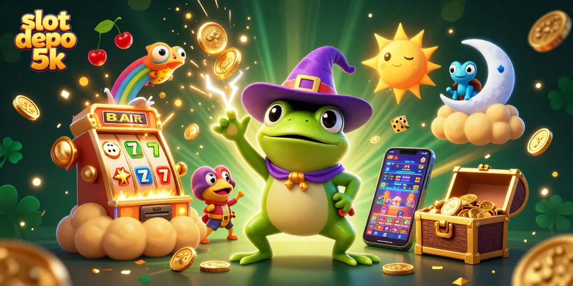 Engage in exciting gameplay with slot depo 5k as golden coins rain down in a vibrant casino scene.