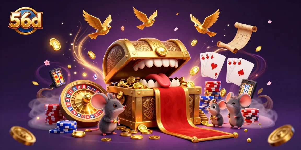 Win big at 56d with interactive slots and dynamic casino elements in a captivating scene.